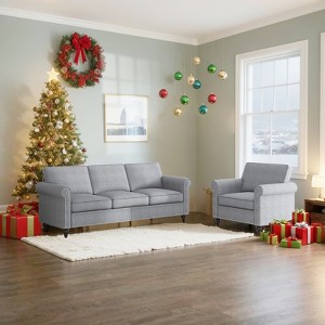 Mjkone Modern Linen Fabric 3-Seater Sofa Couch with Single Sofa Chair with Rivet Design for Living Room,Bedroom,Apartment,Office - 1 of 4