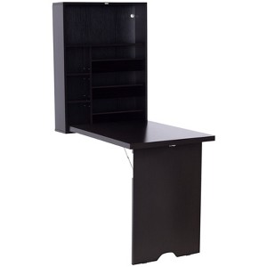 Aghana Digitals Espresso Brown Wall-Mounted Foldable Desk with Adjustable Shelves & Storage - - 1 of 4