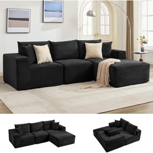 Sectional Sofa - L Shaped Boneless Cloud Couch with 67.5" Chaise, Reversible L/R Facing, No Assembly Required, Corduroy Fabric - 1 of 4