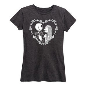 Women's - The Nightmare Before Christmas - Jack Skellington and Sally Heart Short Sleeve Graphic T-Shirt - 1 of 4