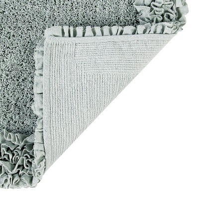 Sage Green Cotton Tufted Shaggy Border 2-Piece Bath Rug Set