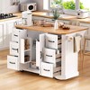 MAYEERTY White 56" Kitchen Island Rubber Wood Veneer Drop Leaf, Power Outlet 4 Door Shelves 6 Deep Drawers Rolling Cart - 2 of 4