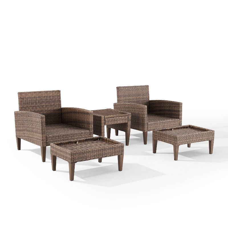 Capella 5pc Outdoor Wicker Conversation Set with Arm Chairs, Ottomans &#38; Side Table - Cream/Brown - Crosley, 6 of 15