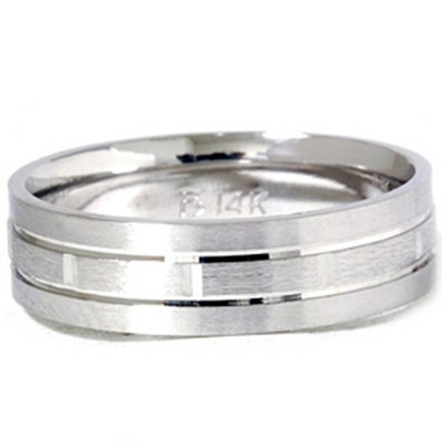 Pompeii3 Mens 14K White Gold 6mm Brushed Comfort Fit Carved Wedding Band