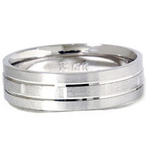 Pompeii3 Mens 14K White Gold 6mm Brushed Comfort Fit Carved Wedding Band - 1 of 4