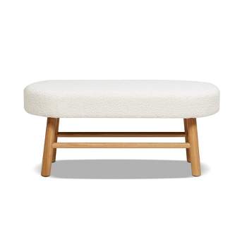 Fuji 42" Upholstered Bedroom Accent Bench with Natural Wood Legs, Ivory White Boucle