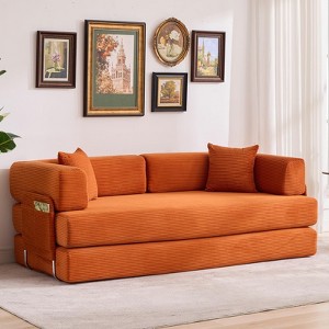 5-in-1 Convertible Sofa Bed, Modular Corduroy Sleeper Couch with Sturdy Frame, Futon for Living Room, Guest Room - 1 of 4