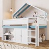 Full Size Loft Bed with House Canopy Roof, Storage Cabinet & Shelves - ModernLuxe - 3 of 4