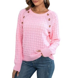 Coolmee Women's Sweater Casual Long Sleeve Crewneck Button Knit Pullovers Sweaters Tops - 1 of 4