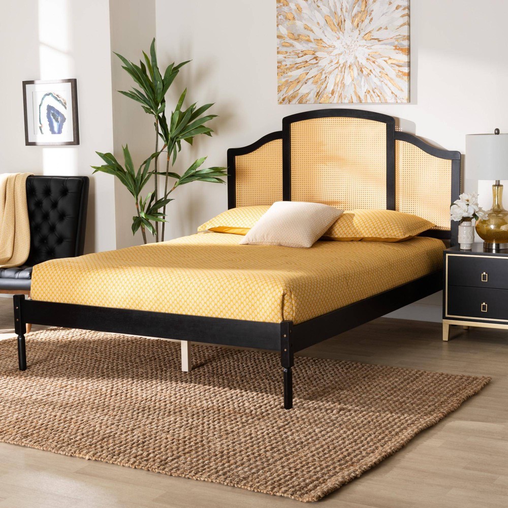 Photos - Wardrobe Baxton Studio Queen Librina Wood Platform Bed with Woven Rattan Black/Natu