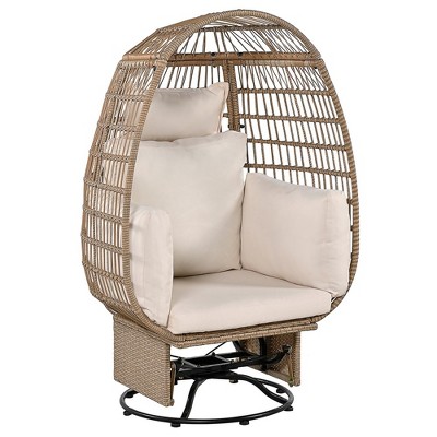 Outdoor Egg Chair, Swing Chair With 4 Pillows, Thick Soft Padded Back And Arm, Swivel Base, Adjustable Foot Pads