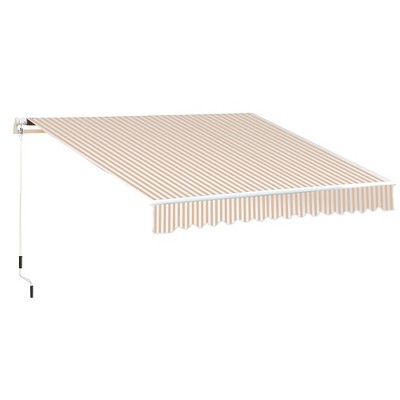 Vynxaria Retractable Awning - 3' x 8' Patio Sunshade Canopy with Manual Crank - Beige Stripes