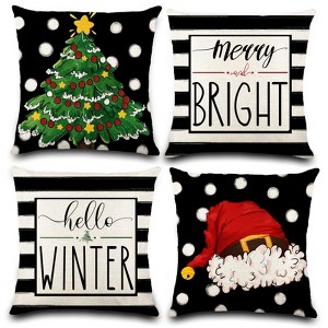 4PCS Christmas Pillow Covers 18x18 inch Hello Winter Merry Bright Throw Pillow Covers - 1 of 4