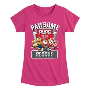 Girls' - Paw Patrol - Pawsome Pups To The Rescue Rubble Chase Al Marshall Skye Fitted Short Sleeve Graphic T-Shirt - 1 of 4