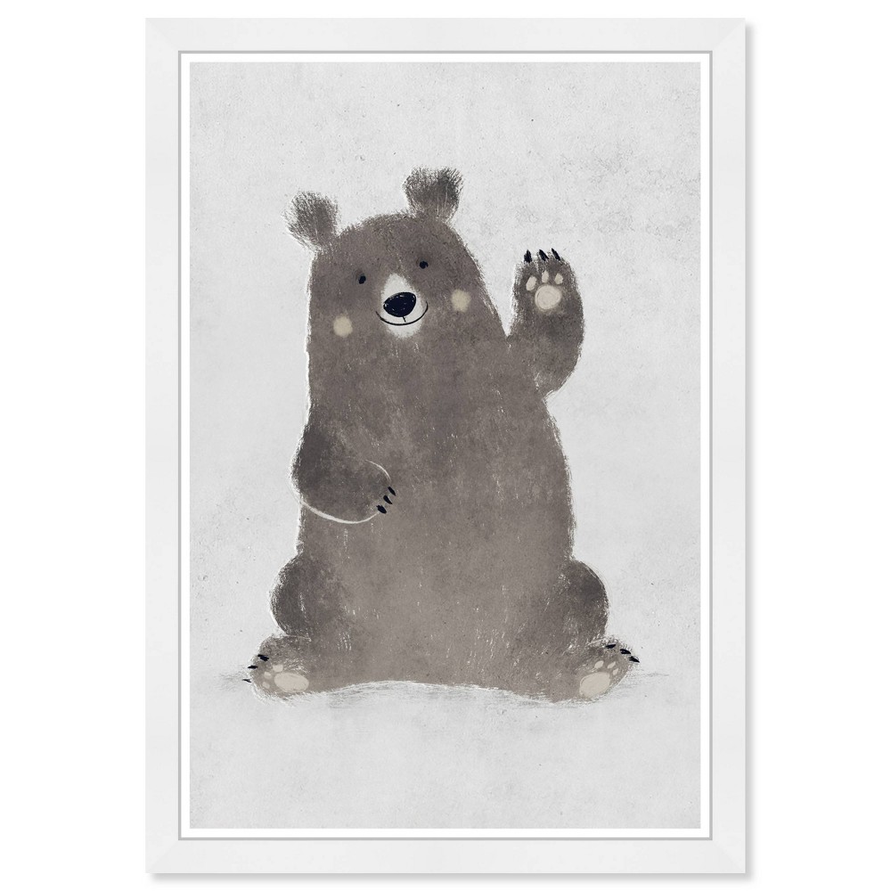 Photos - Other Decoration 13" x 19" Hello Bear Animals Framed Wall Art Gray - Olivia's Easel: Modern