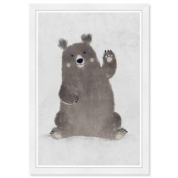 13" x 19" Hello Bear Animals Framed Wall Art Gray - Olivia's Easel