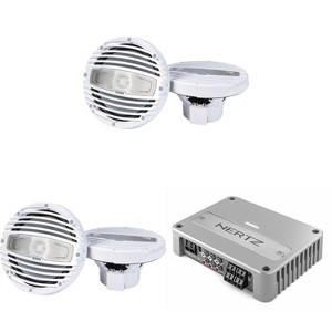 Hertz 2 Pairs HMX 8-TW 8" White Sport Grill Coaxial Marine Speakers with Venezia V4C 4-Channel Compact Marine Amplifier - 1 of 4