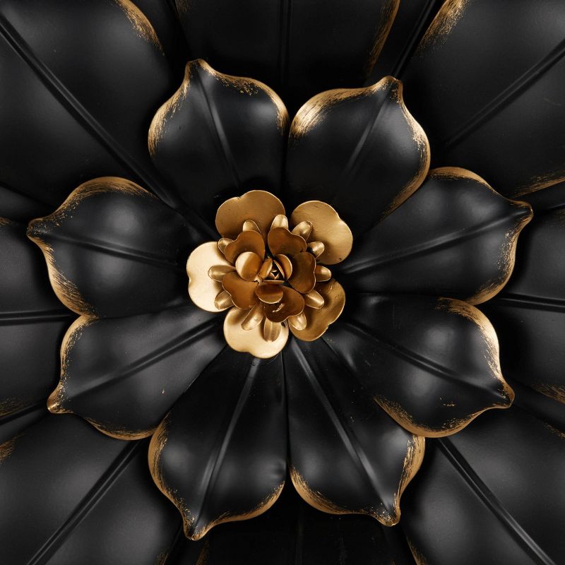 Olivia &#38; May Set of 3 Metal Floral 3D Wall Decors with Gold Center Black, 4 of 8