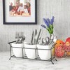 LunaLulinlk 3 Piece White Ceramic Utensil Holder with Metal Stand, Flatware Caddy for Cutlery, Silverware, Kitchen Organizing (White, 13 x 4 x 5 In) - 2 of 4