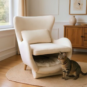 Okak Modern Velvet Upholstered Lounge Chair Pet Friendly Sofa with Cat Hole,Novelty Leisure Chair for Living Rooms,Relaxation Areas - 1 of 4