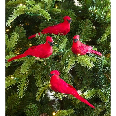 Plow & Hearth Clip-On Cardinal Christmas Tree Ornaments, Set of 4