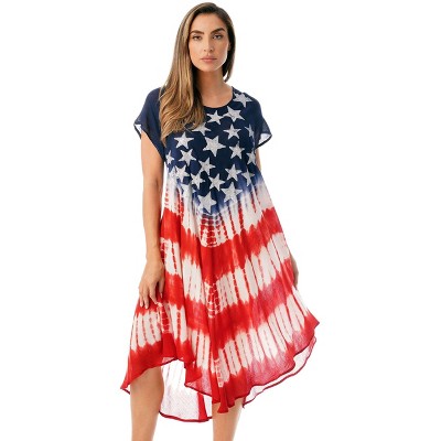Riviera Sun Plus Size Womens Flag Sundress - Tie Dye American Flag Beach Cover Up
