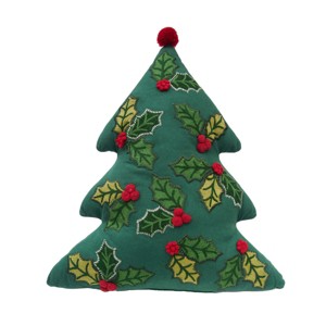 C&F Home Holly Christmas Tree Shaped Pillow - 1 of 4