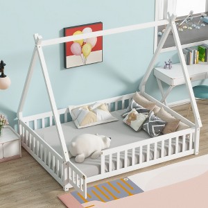 Whisen Full Tent-shaped Floor Bed with Guardrails & Door - 1 of 4