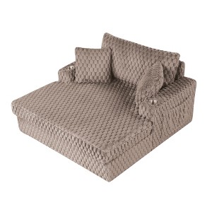 CLIHOME Chenille Chaise Lounge with Soft Cushion Back, Dual Track Arms and Built-in Cup Holders - 1 of 4