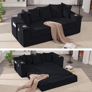 QingMoon Pull Out Loveseat Sofa, Foldable Floor Couch Bed, Corduroy Boneless Sofa with 5 Pillows, Side Pocket, Cup Holders for Living Room, Bedroom - 1 of 4