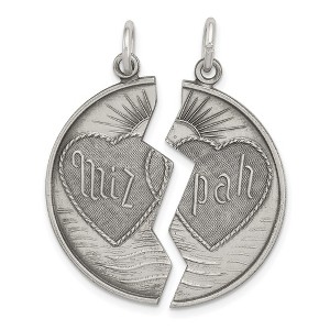 Black Bow Jewelry Sterling Silver Antiqued & Satin 2 Piece Mizpah Coin Pendant, 28mm - 1 of 4