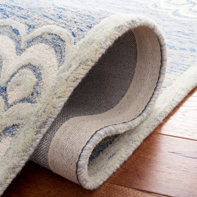 Ivory and Blue Hand-Tufted Wool Runner Rug