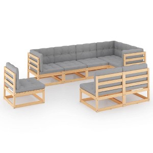 vidaXL Garden Lounge Set Natural wood, Grey Solid Pinewood, 100% Polyester - 1 of 4