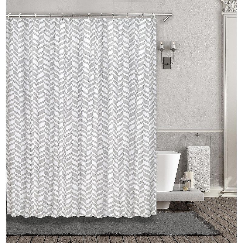 Kate Aurora Gray & White Durable Cotton Blend Chevron Chic Fabric Shower Curtain - 70 in. W x 72 in. L, 1 of 2