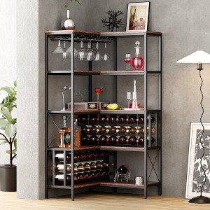 LOVMOR Corner Wine Rack Bar Cabinet Industrial Freestanding Floor Bar Cabinets for Liquor and Glasses Storage - 1 of 4