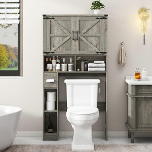 Over The Toilet Storage Cabinet with 2 Barn Doors & Toilet Paper Holder Stand - 1 of 4