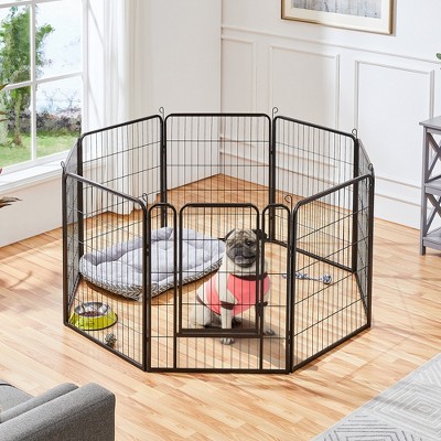 Black Metal 8-Panel Pet Playpen with Door
