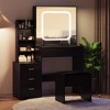 Vanity Desk with Sliding Mirror and Lights, Makeup Vanity Set with 4 Drawers, Stool, Power Outlet, Open Shelves - 2 of 4