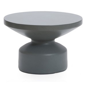 LuxenHome Gray MgO Outdoor Round Coffee Table for Indoor and Outdoor - 1 of 4
