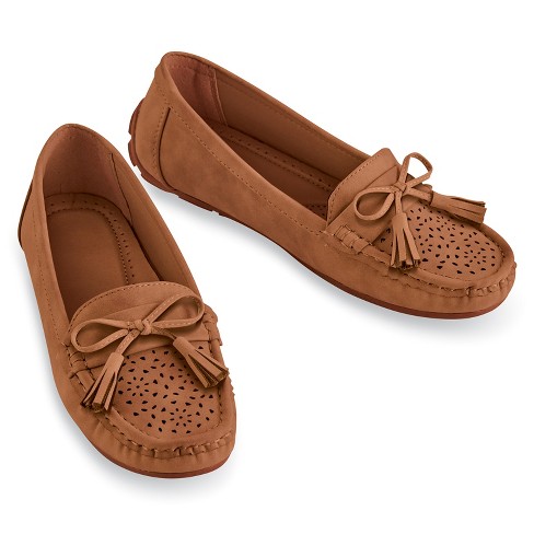 Collections Etc Decorative Tassel Laced Slip on Moccasin Slippers 10 Brown Female Target