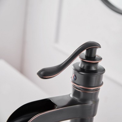 Oil Rubbed Bronze Waterfall Vessel Bathroom Faucet with Pop-Up Drain