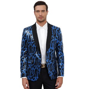 Coolmee Men's Shiny Sequin Blazer Jacket Stylish One Button Tuxedo Suit Jackets for Party Dinner Prom - 1 of 4