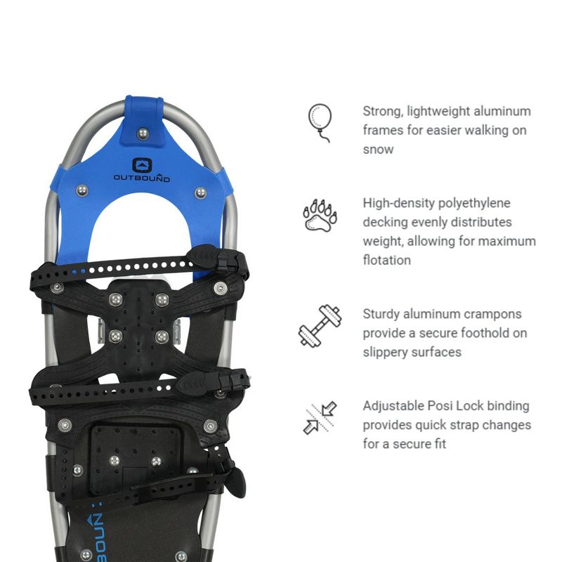Outbound Men & Women's Lightweight 21 x 8" Adjustable Aluminum Frame Snowshoes with Posi Lock Binding for Secure Fit, Glove Like Binding, Black/Blue, 4 of 6