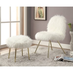 16" Vexley Square Faux Fur Glam Ottoman White/Gold - miBasics - 1 of 3