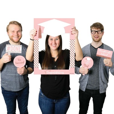 Big Dot of Happiness Rose Gold Grad - Graduation Party Selfie Photo Booth Picture Frame and Props - Printed on Sturdy Material