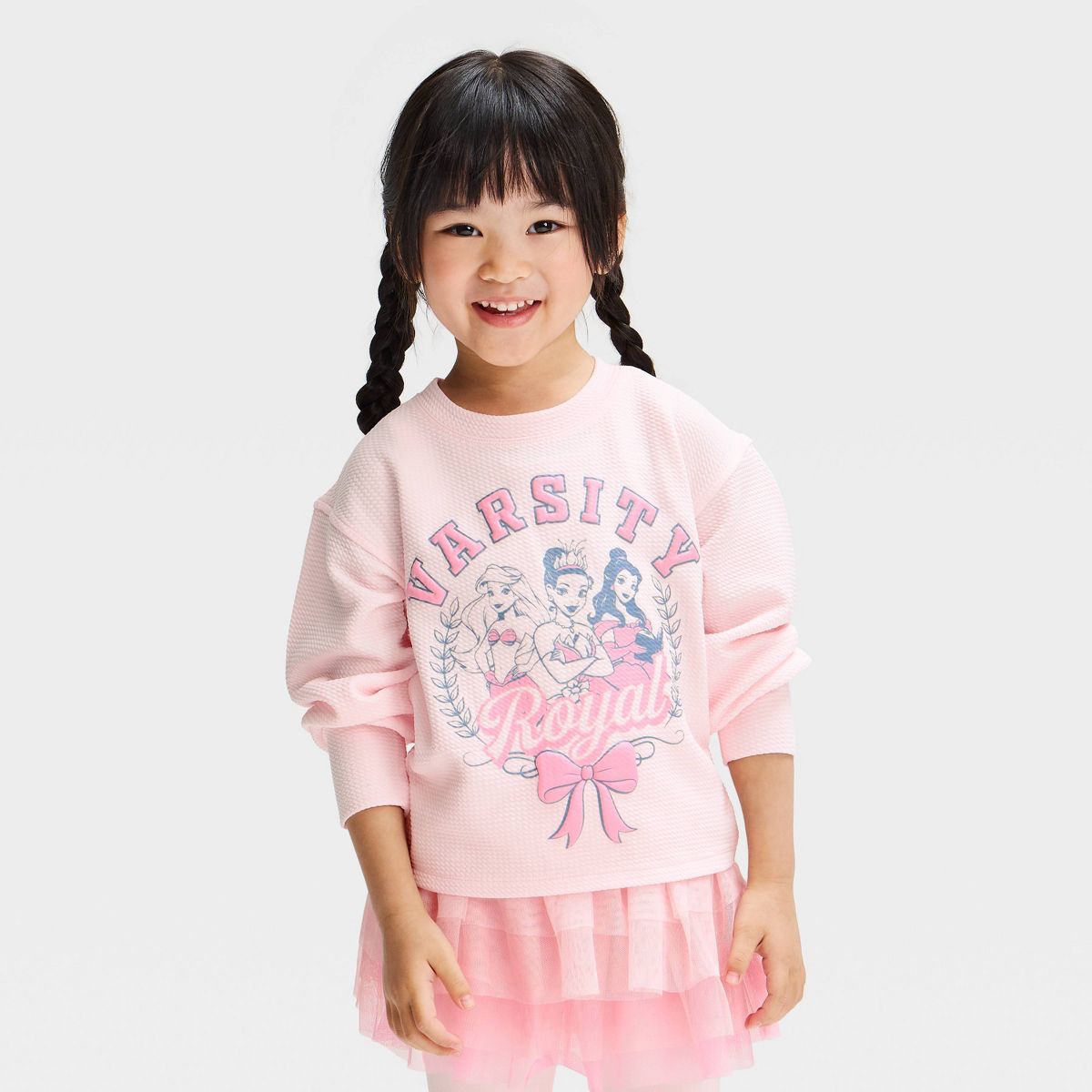 Toddler Girls' Disney Princess Varsity Sweatshirt and Legging with Tutu Skirt Set - Pink - thumbnail 3