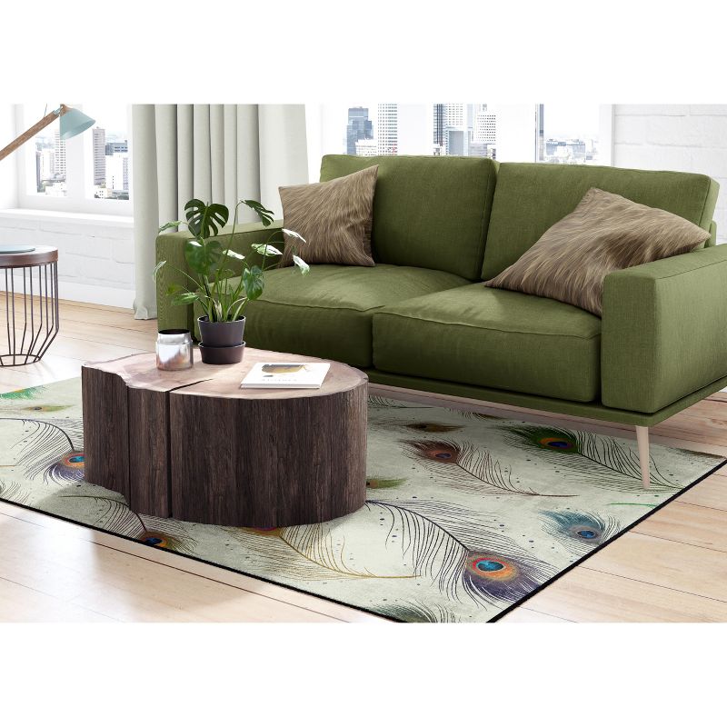 Deerlux Modern Animal Print Living Room Area Rug with Nonslip Backing, Peacock Pattern, 8 x 10 Ft Large, 3 of 6
