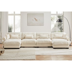 Modern 2 Seater Sofa With Ottoman, Sectional Sofas Large With 2 Ottoman, Large L Shape Sofa With Waist Pillow And Throw Pillows-Cuddlewood - 1 of 4