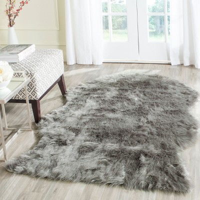 Gray 4' x 6' Hand-Knotted Faux Sheepskin Shag Rug