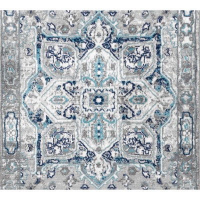 Light Grey/Blue Modern Persian Medallion 2x8 Runner Rug